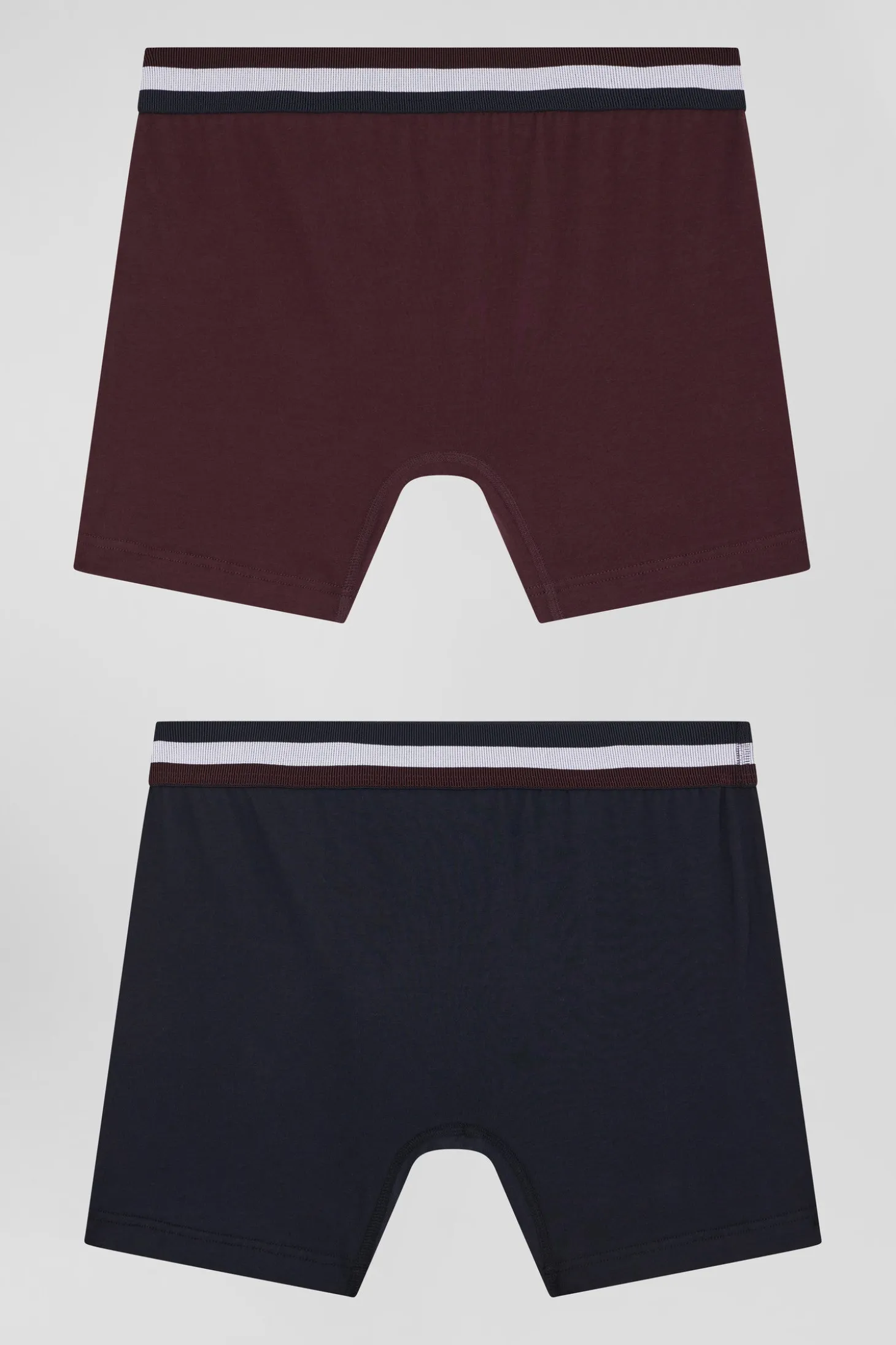Lot de 2 boxers en coton stretch élastique tricolore bordeaux