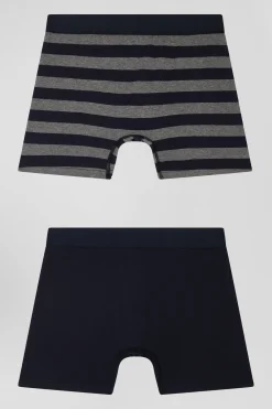 Lot de 2 boxers en coton stretch uni et cerclé gris anthracite