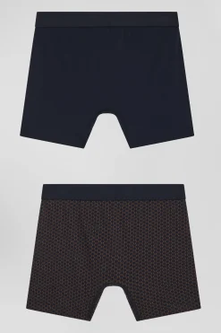 Lot de 2 boxers en coton stretch micro-motifs graphiques marron