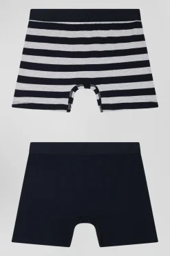 Lot de 2 boxers en coton stretch uni et cerclé gris