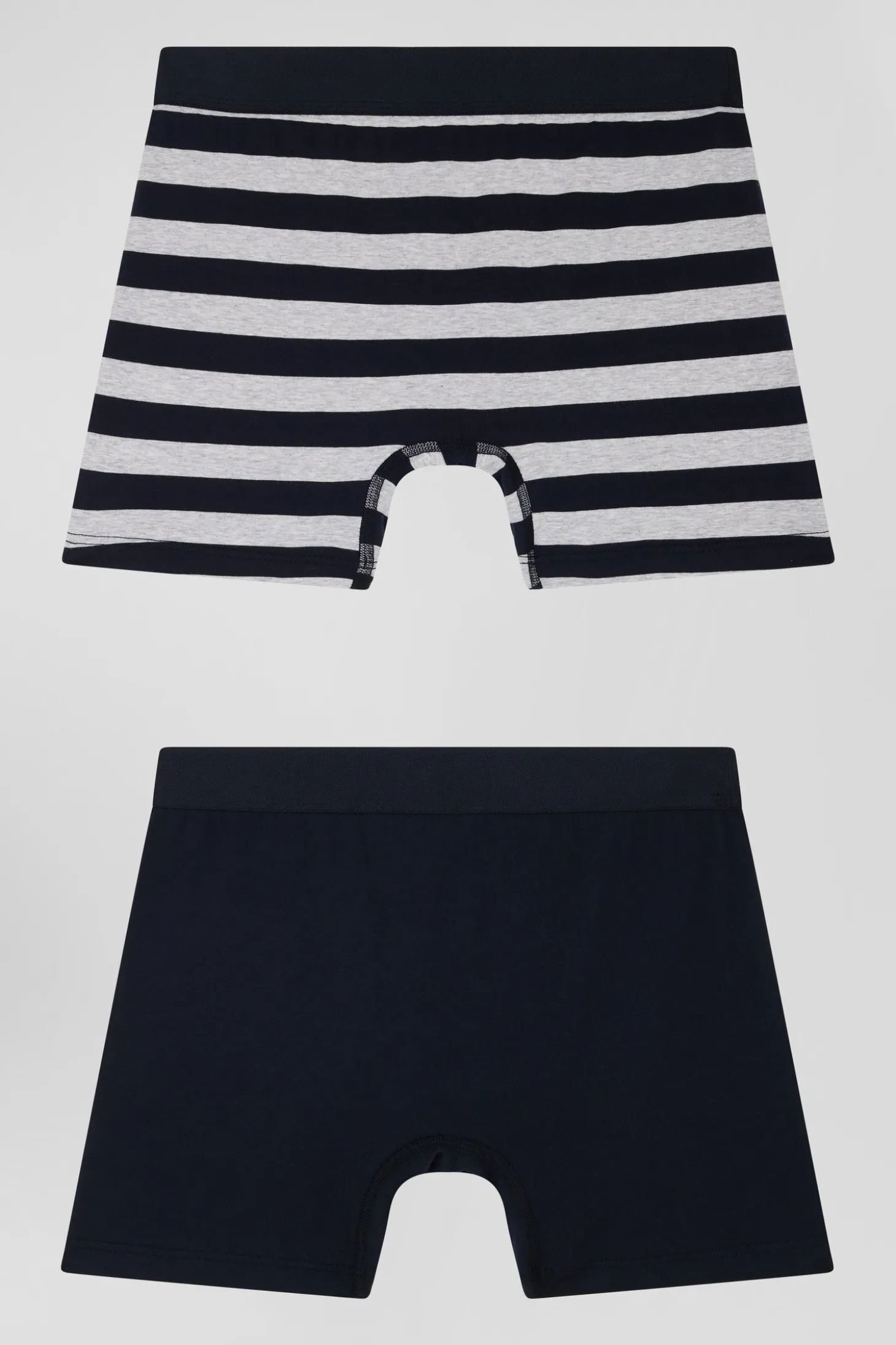 Lot de 2 boxers en coton stretch uni et cerclé gris