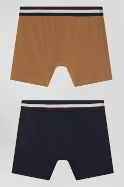 Lot de 2 boxers en coton stretch élastique tricolore camel