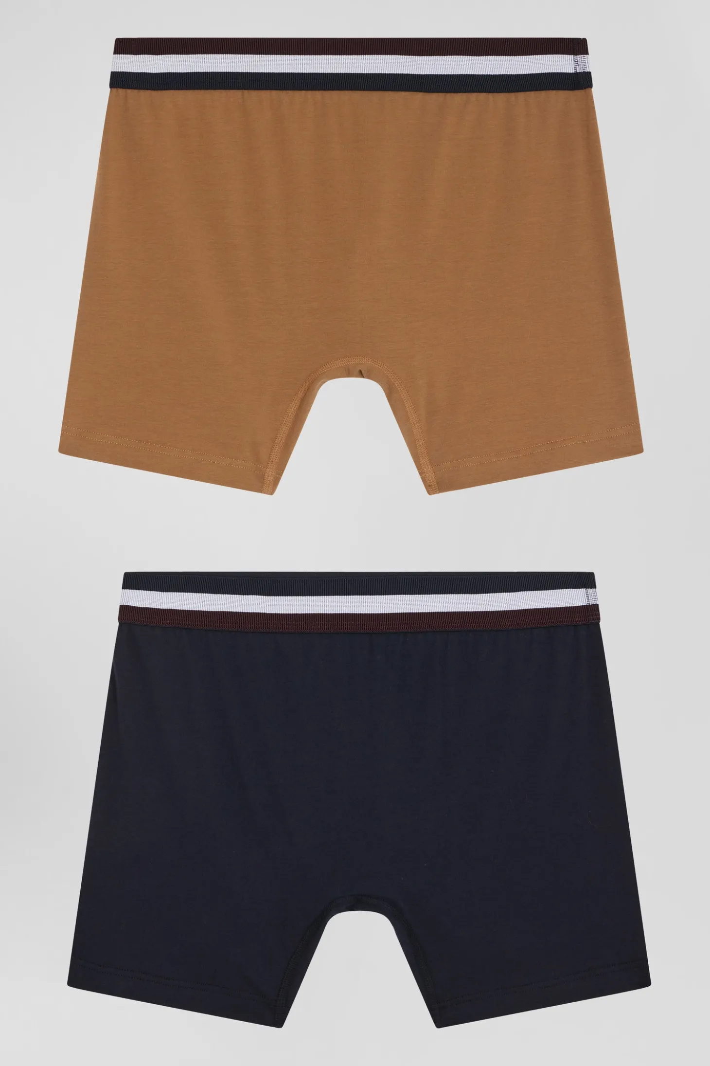 Lot de 2 boxers en coton stretch élastique tricolore camel
