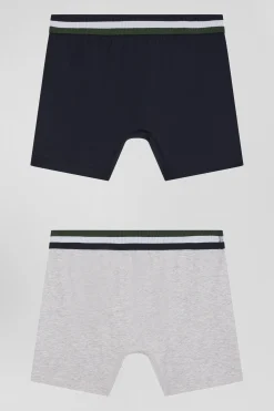Lot de 2 boxers en coton stretch élastique tricolore gris
