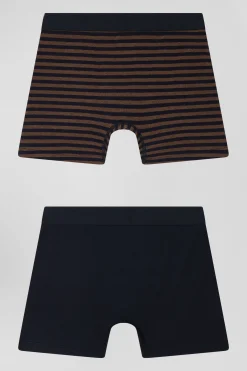 Lot de 2 boxers en coton stretch marron et rayé