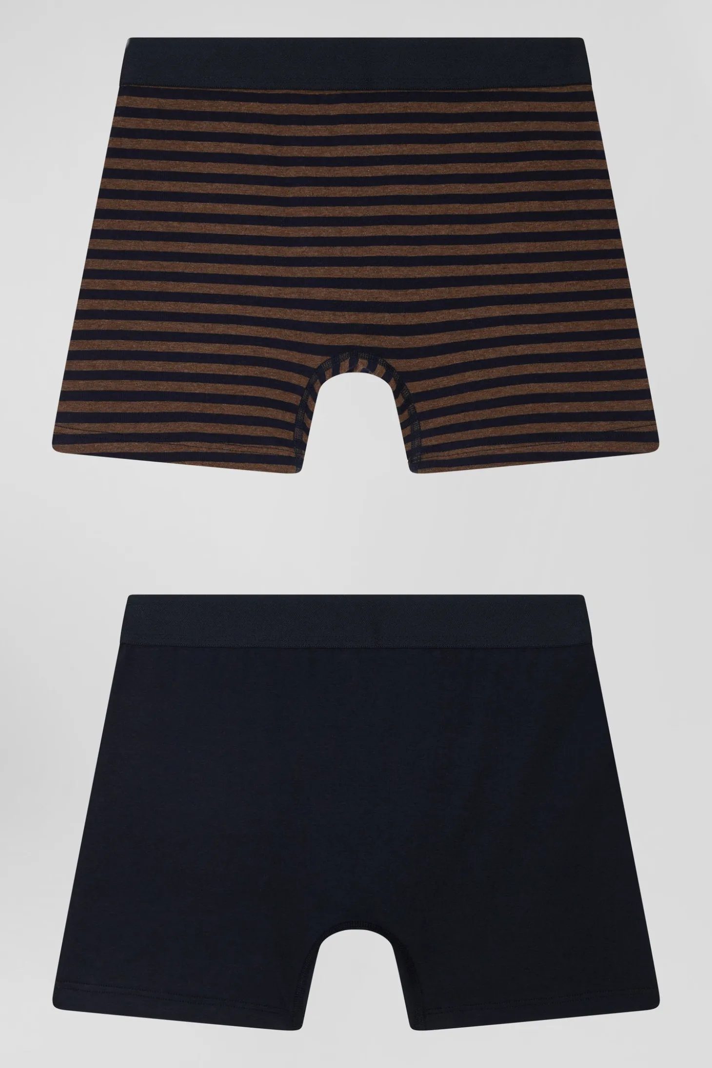 Lot de 2 boxers en coton stretch marron et rayé