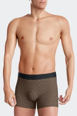 Lot de 2 boxers en coton stretch uni et micro-motifs marron