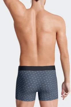 Lot de 2 boxers en coton stretch uni et micro-motifs bleu foncé