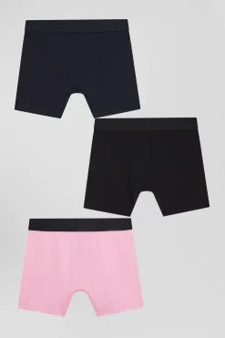 Lot de 3 boxers unis en coton stretch rose