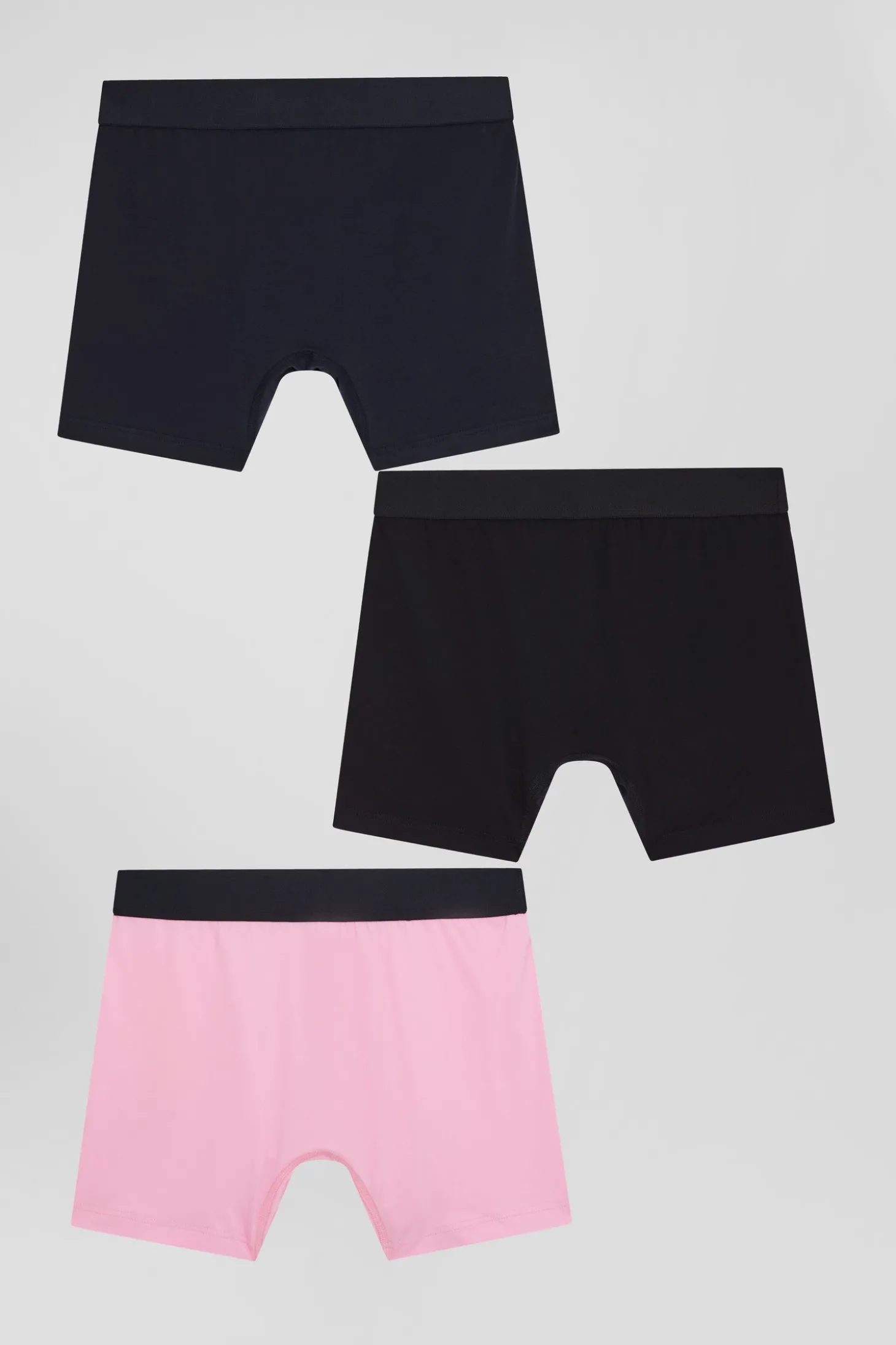 Lot de 3 boxers unis en coton stretch rose