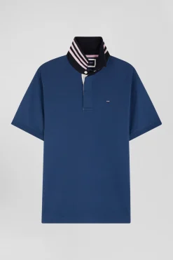 Maillot en coton bleu foncé col contrasté coupe Regular