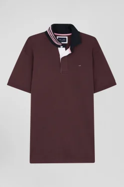 Maillot en coton bordeaux dessous de col cerclé coupe Regular