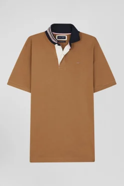 Maillot en coton camel col contrasté coupe Regular