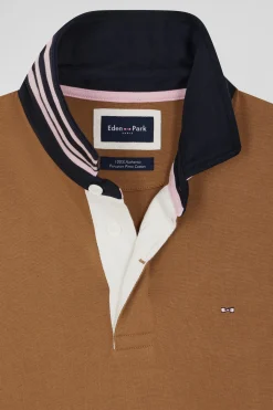 Maillot en coton camel col contrasté coupe Regular