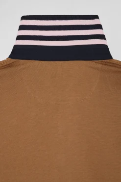Maillot en coton camel col contrasté coupe Regular