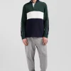 Maillot manches longues colorblock en coton vert et marine coupe Regular