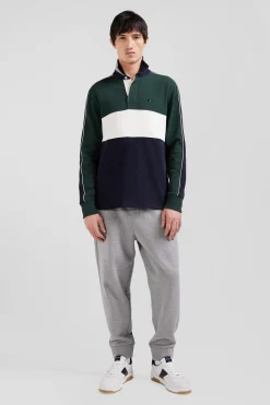 Maillot manches longues colorblock en coton vert et marine coupe Regular