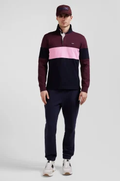 Maillot manches longues colorblock bordeaux en coton broderie dos coupe Regular