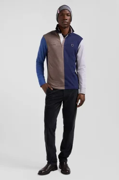 Maillot manches longues colorblock en coton bleu marine coupe Regular