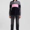 Maillot manches longues colorblock gris en coton broderie dos coupe Regular