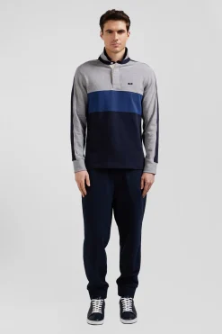 Maillot manches longues colorblock en coton bleu et gris coupe Regular