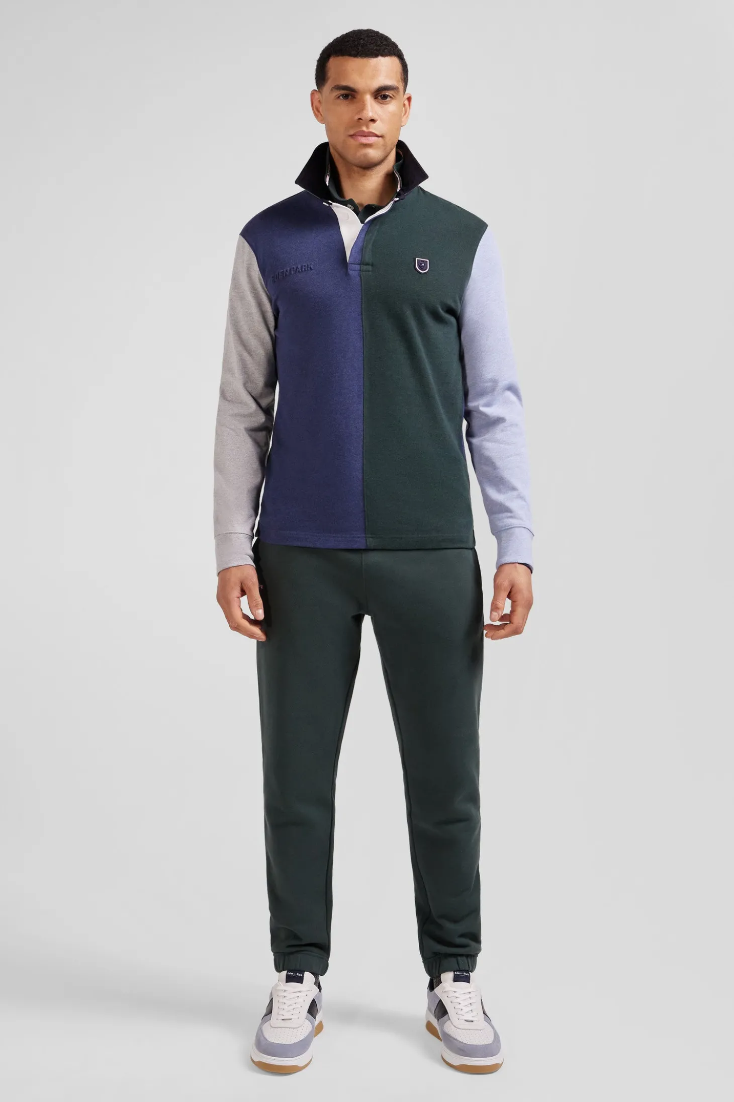 Maillot manches longues colorblock en coton vert coupe Regular