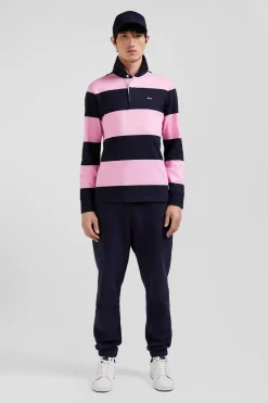 Maillot manches longues cerclé en coton bleu marine et rose coupe Regular