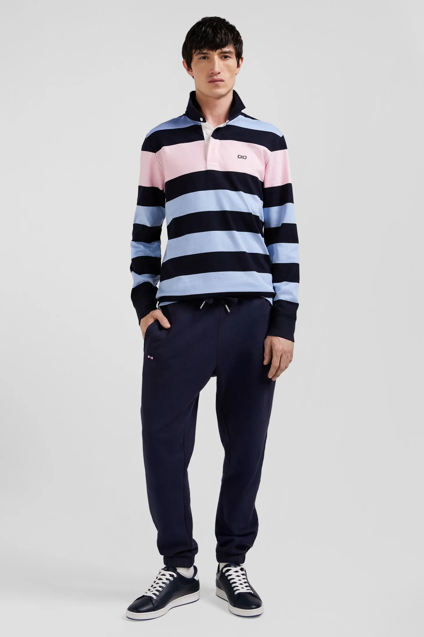 Maillot manches longues cerclé en coton ciel coupe Regular