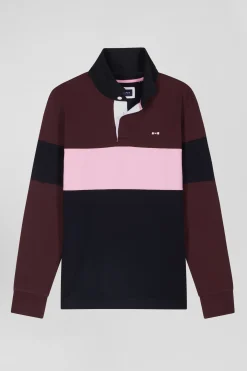 Maillot manches longues colorblock bordeaux en coton broderie dos coupe Regular