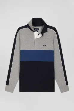 Maillot manches longues colorblock en coton bleu et gris coupe Regular