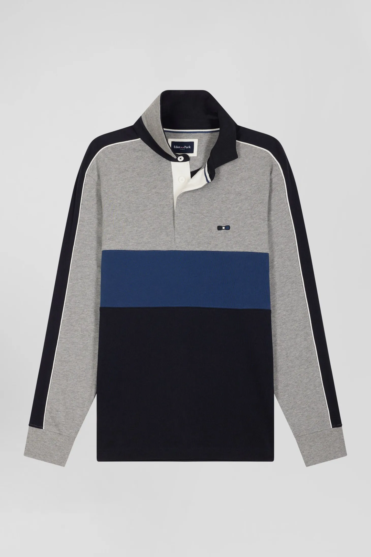 Maillot manches longues colorblock en coton bleu et gris coupe Regular