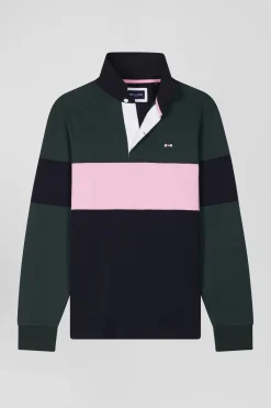 Maillot manches longues colorblock vert en coton broderie dos coupe Regular