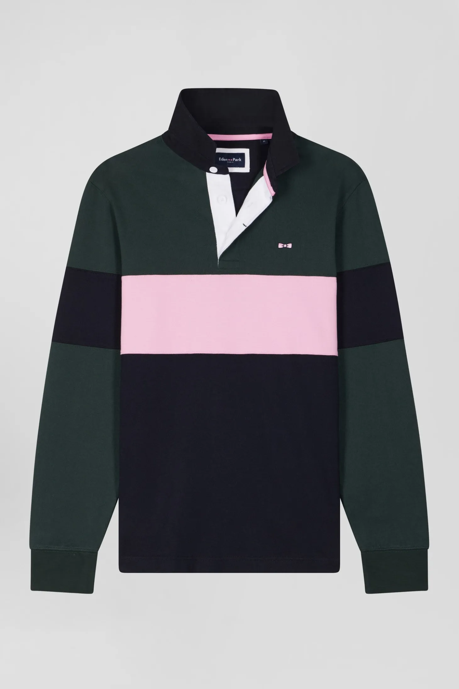 Maillot manches longues colorblock vert en coton broderie dos coupe Regular