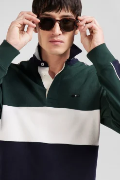 Maillot manches longues colorblock en coton vert et marine coupe Regular