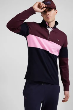 Maillot manches longues colorblock bordeaux en coton broderie dos coupe Regular