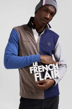 Maillot manches longues colorblock en coton bleu marine coupe Regular