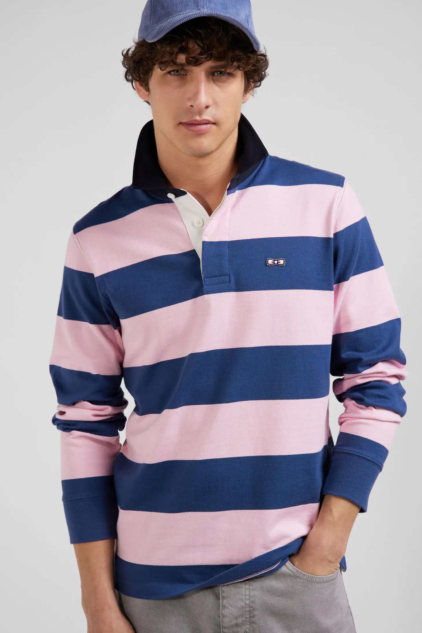 Maillot manches longues cerclé bleu foncé coupe Regular