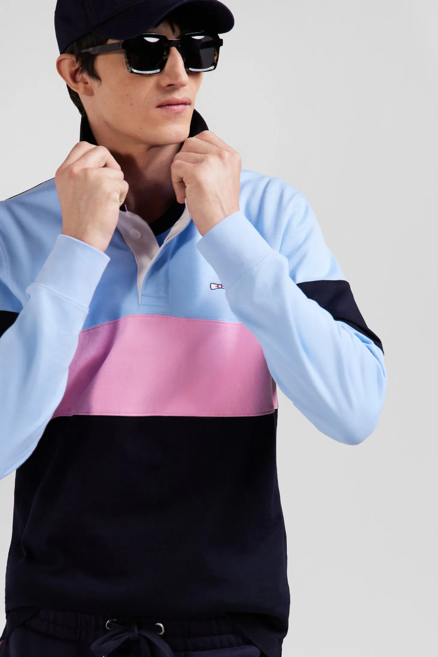 Maillot manches longues colorblock ciel en coton broderie dos Eden Park 10