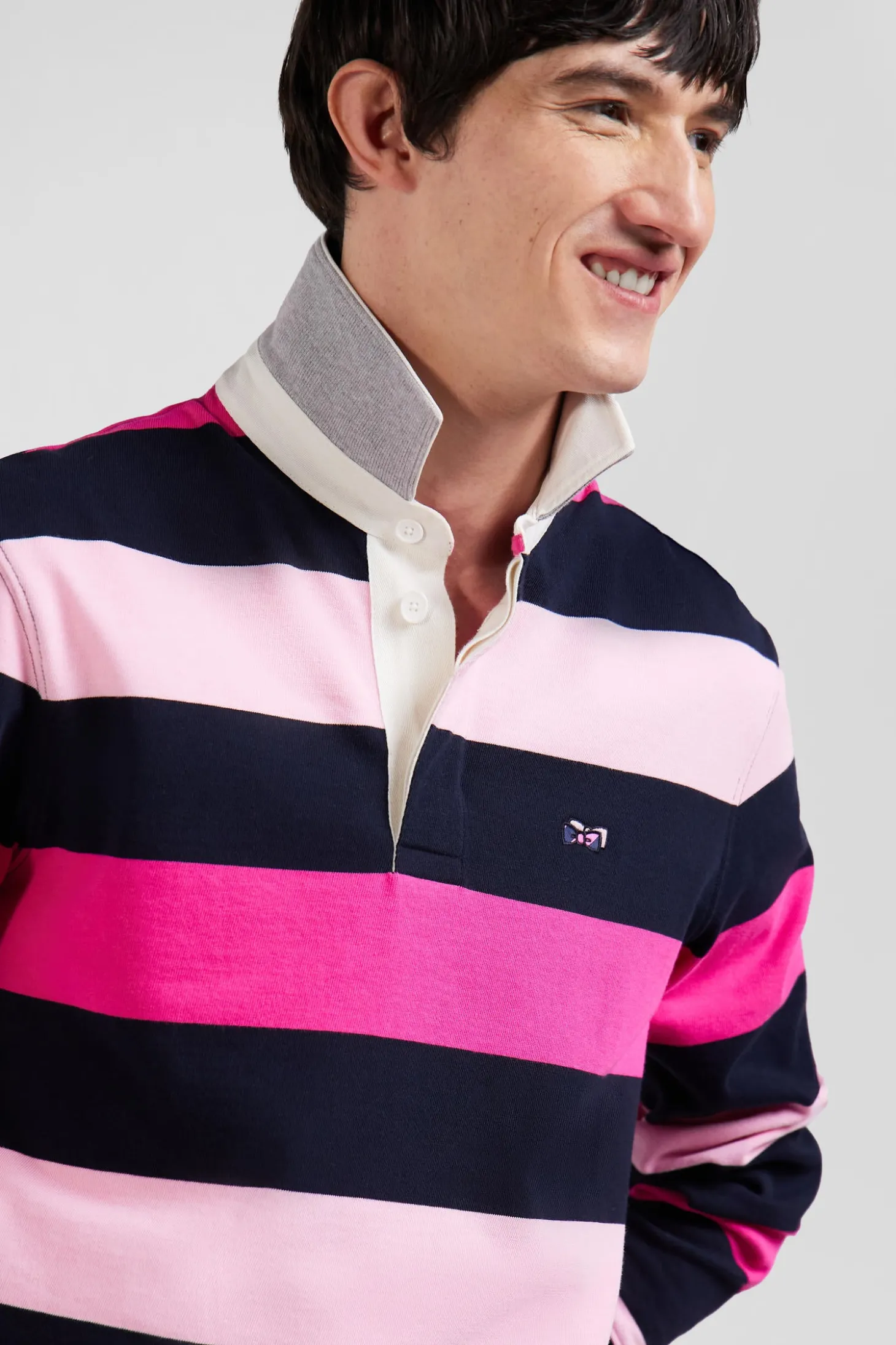 Maillot manches longues cerclé rose coupe Regular