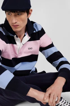 Maillot manches longues cerclé en coton ciel coupe Regular