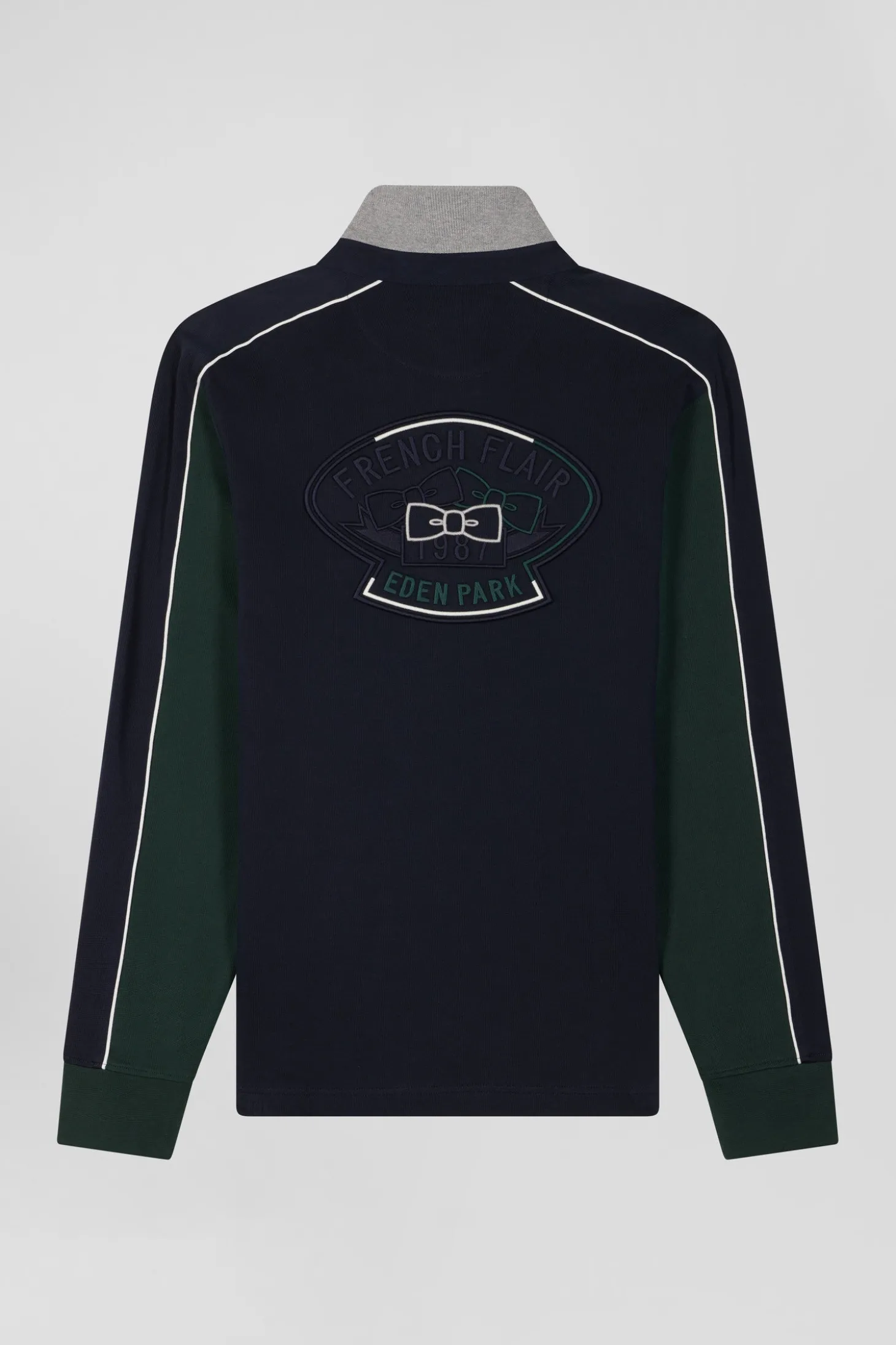 Maillot manches longues colorblock en coton vert et marine coupe Regular