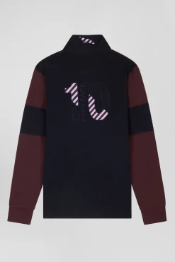Maillot manches longues colorblock bordeaux en coton broderie dos coupe Regular