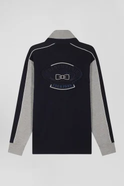 Maillot manches longues colorblock en coton bleu et gris coupe Regular