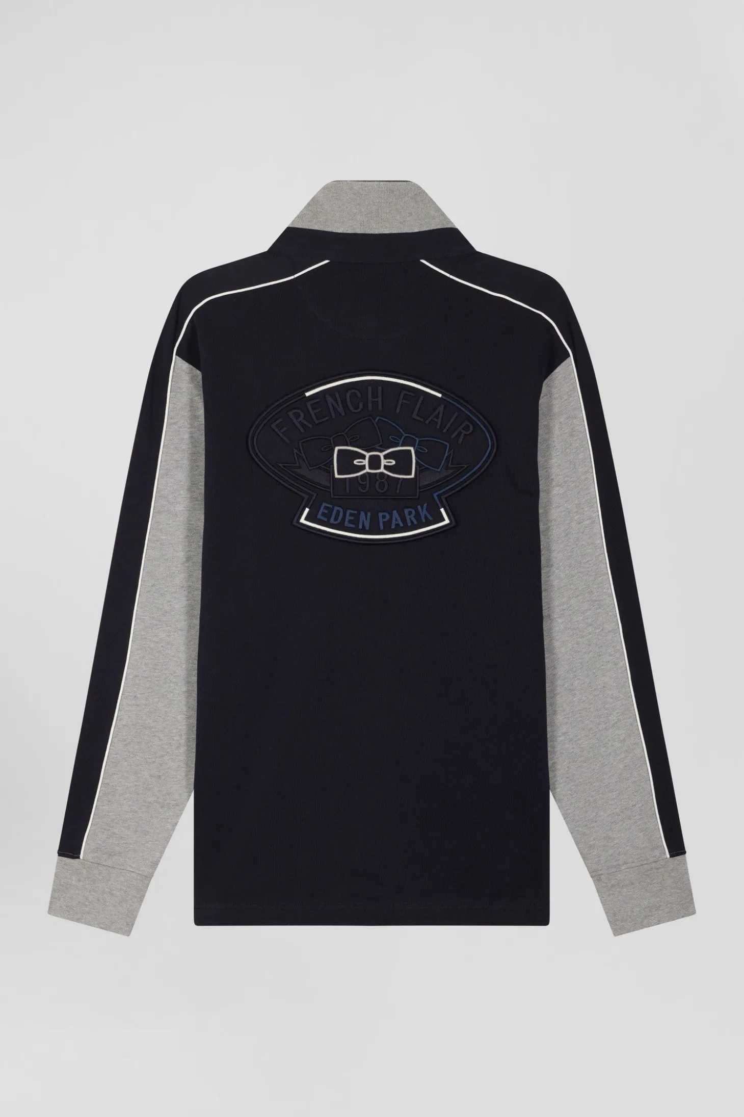 Maillot manches longues colorblock en coton bleu et gris coupe Regular