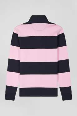 Maillot manches longues cerclé en coton bleu marine et rose coupe Regular