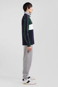 Maillot manches longues colorblock en coton vert et marine coupe Regular
