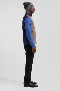 Maillot manches longues colorblock en coton bleu marine coupe Regular