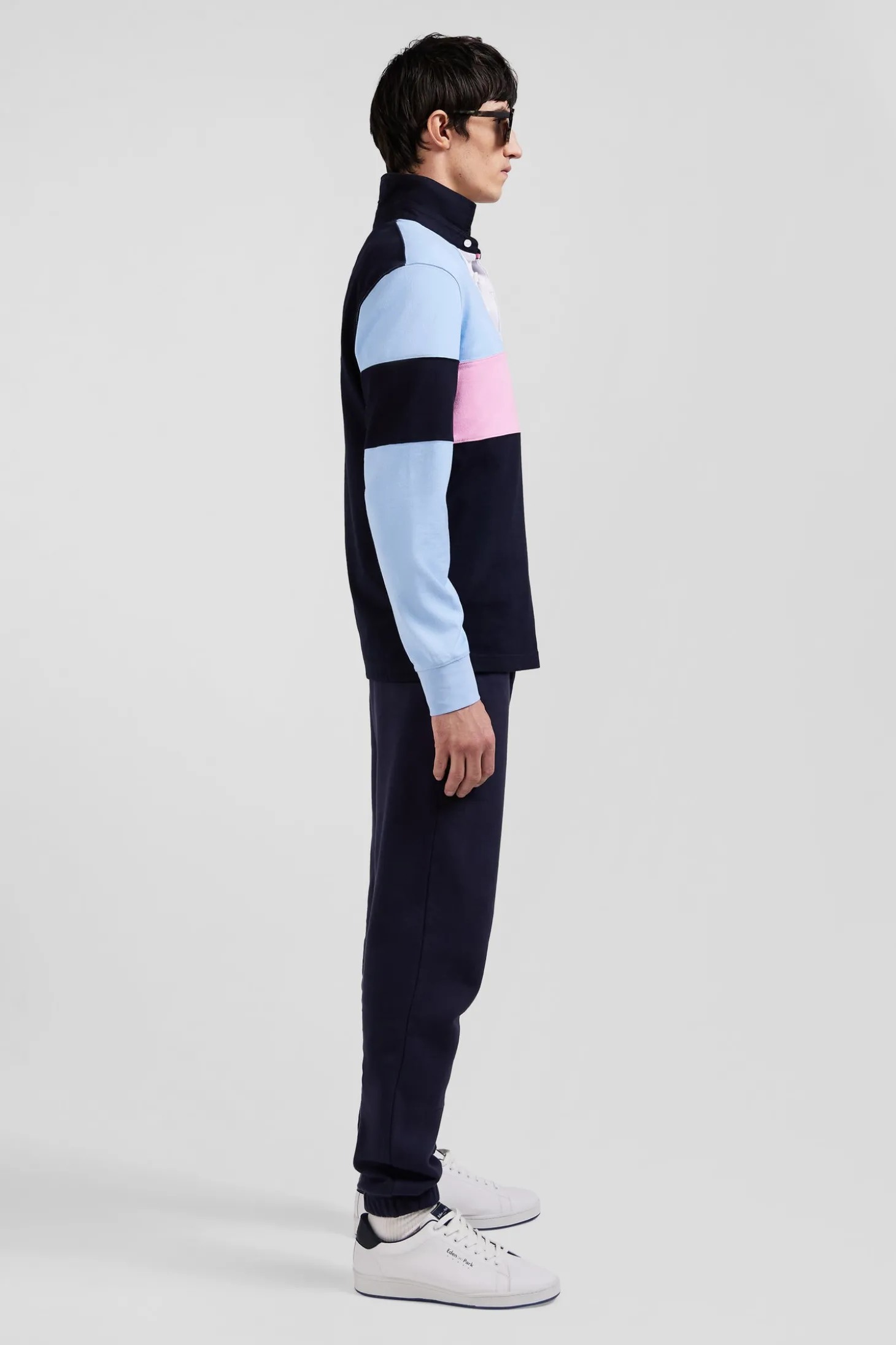 Maillot manches longues colorblock ciel en coton broderie dos Eden Park 10