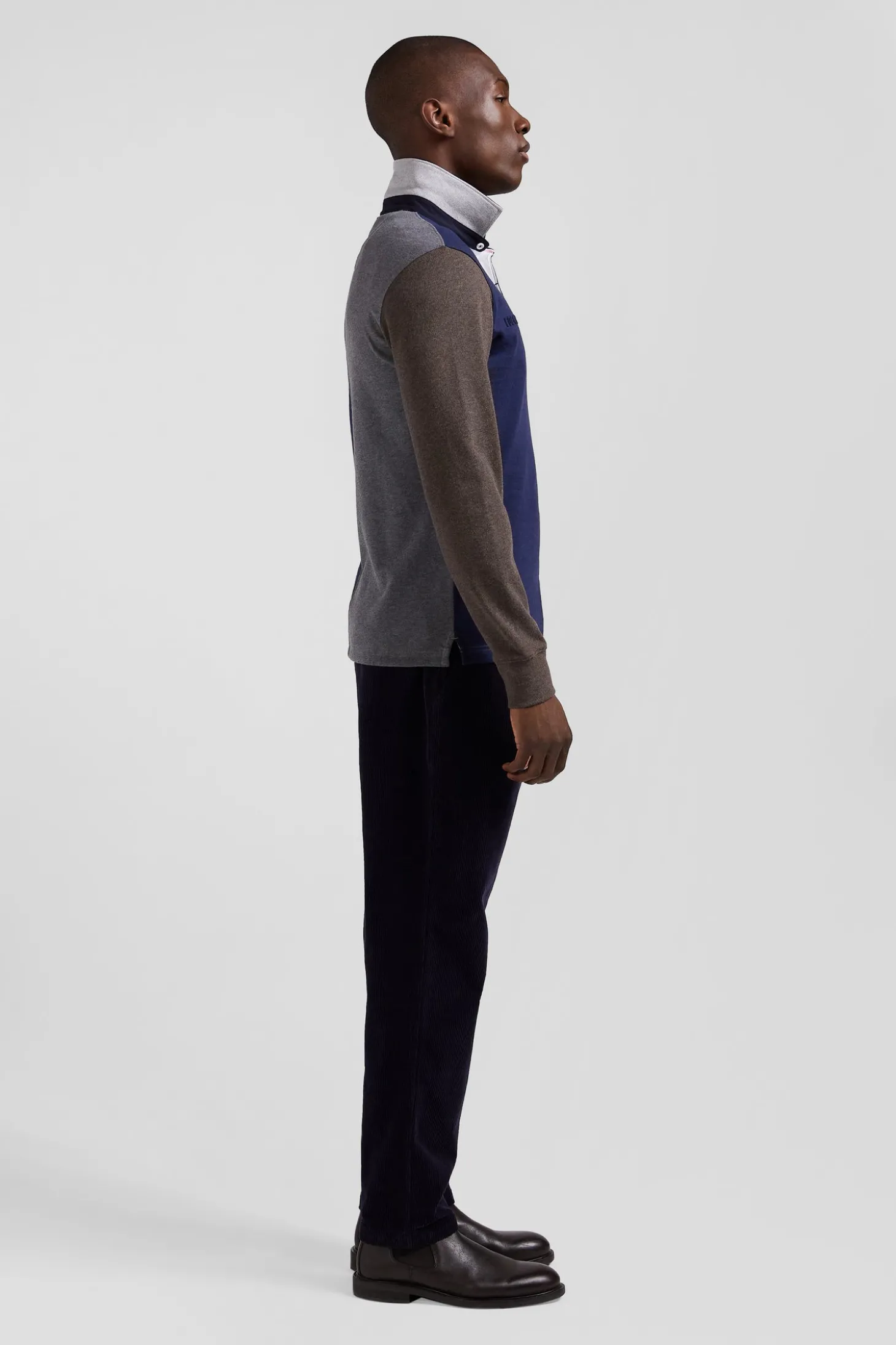 Maillot manches longues colorblock en coton gris coupe Regular