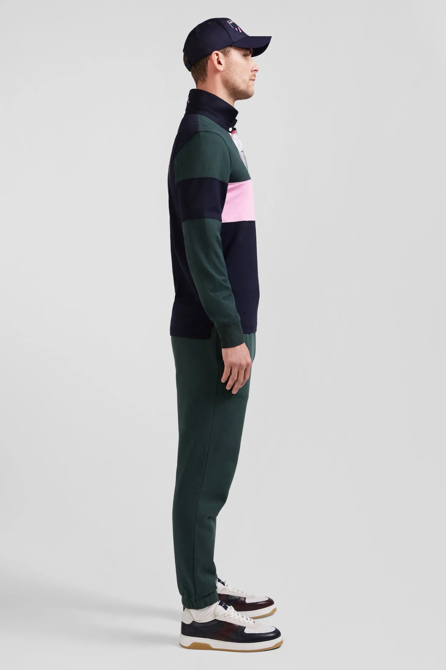 Maillot manches longues colorblock vert en coton broderie dos coupe Regular